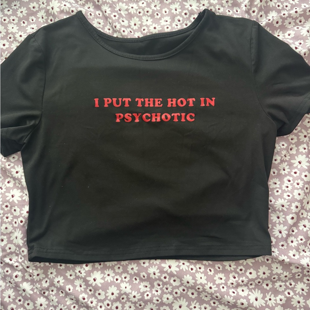 Amazon Black Crop Top with Red Text